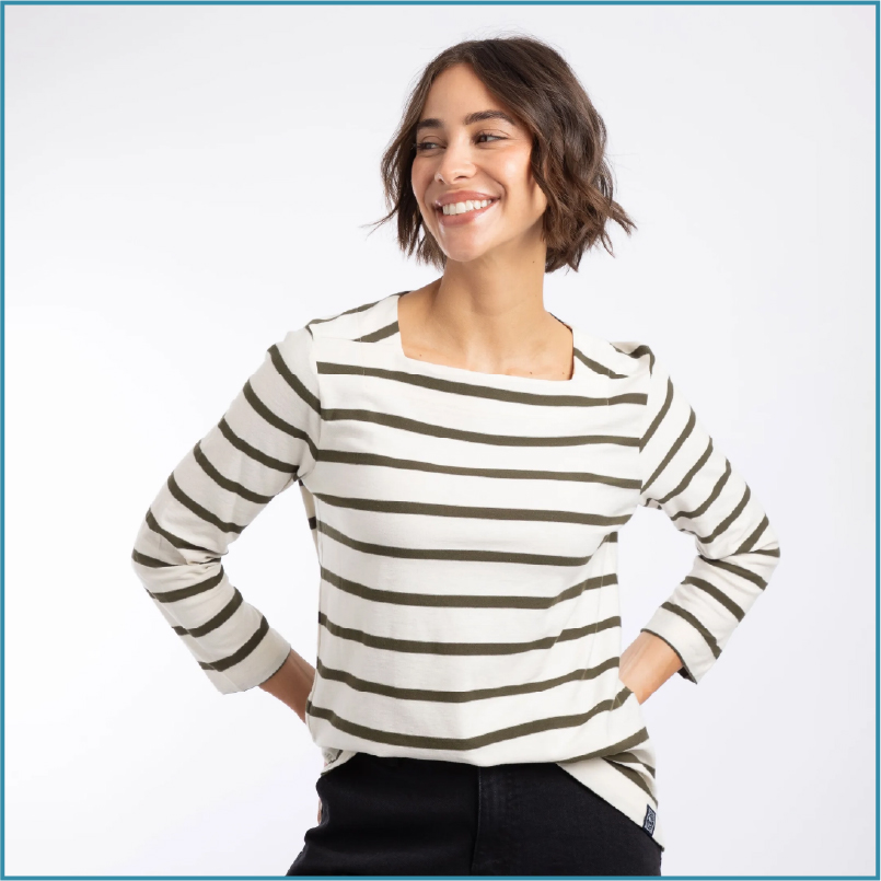 Saffira Cotton Jersey Stripe Top Military Green
