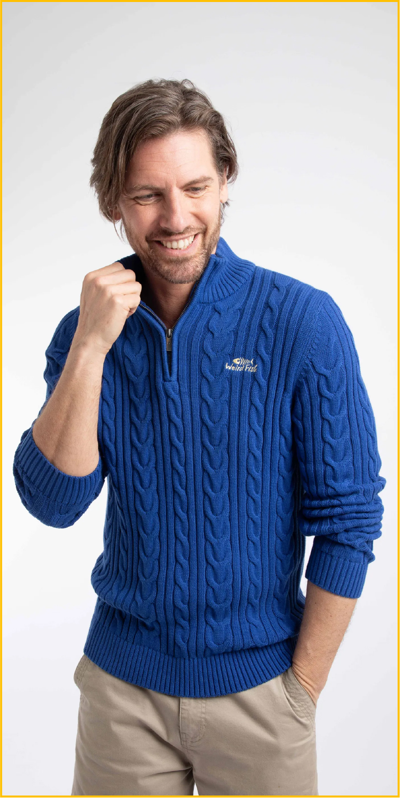 Heath 1/4 Zip Cable Knit Jumper Mazarine Blue