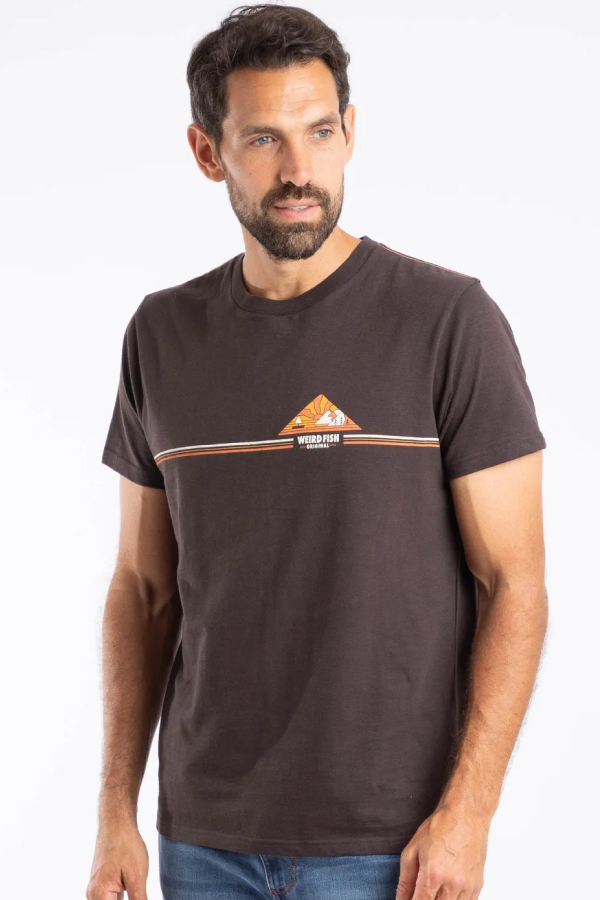 Pyramid Vista Chest Stripe Graphic T-Shirt Chocolate