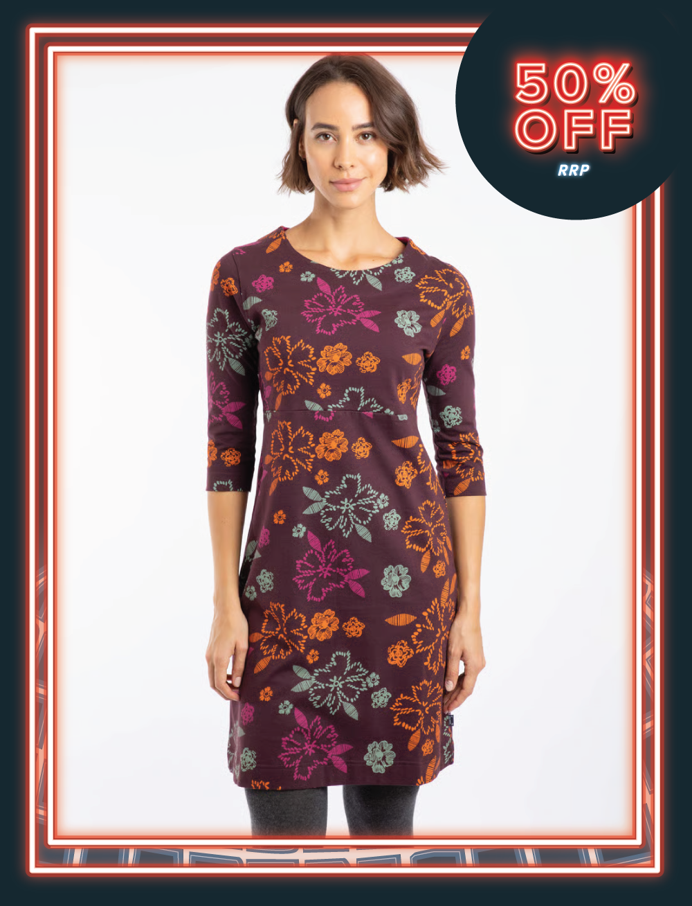 Shafika Organic Cotton Printed Jersey Dress Mulled Wine