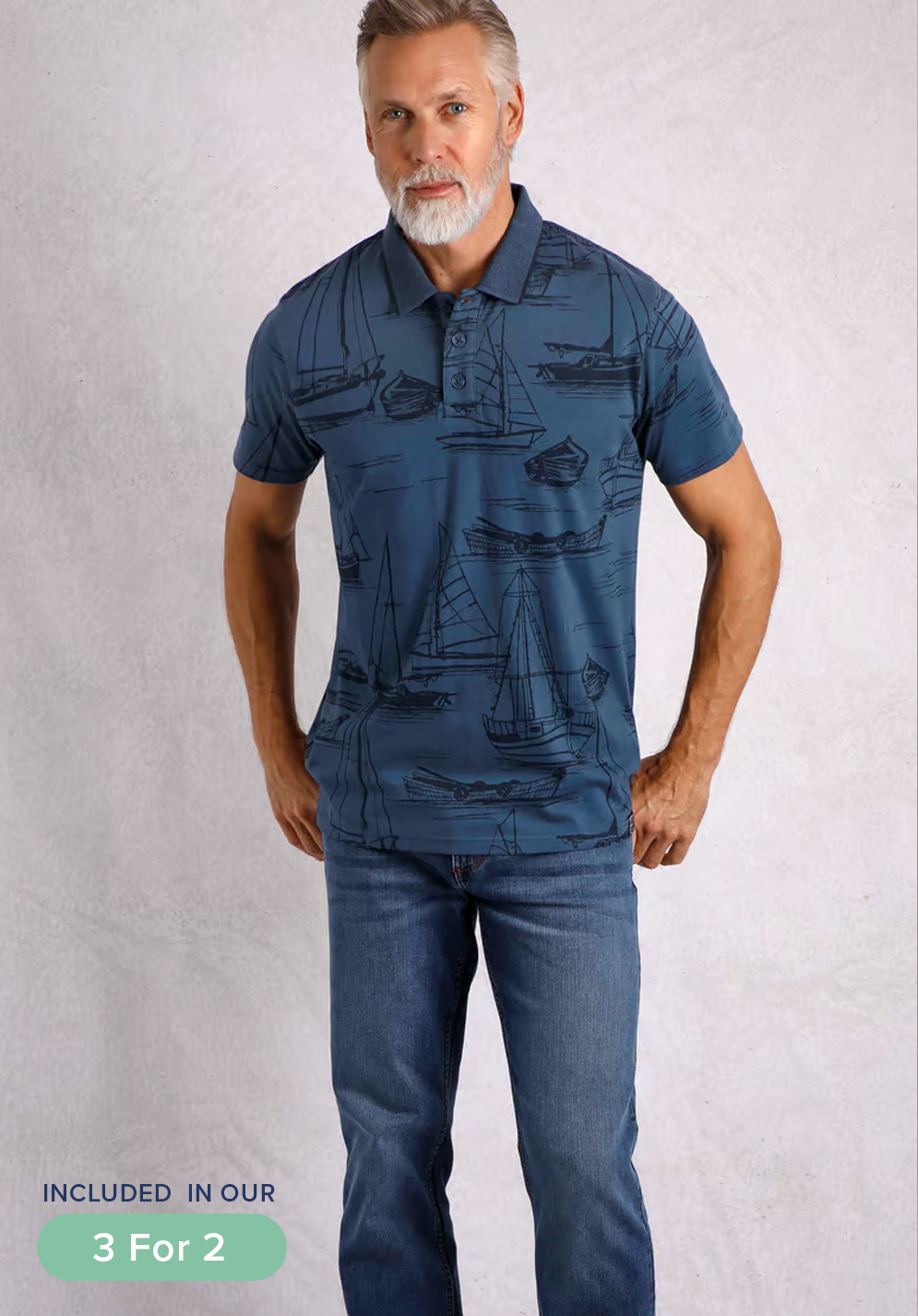 Sarat Organic Cotton Printed Polo Ensign Blue