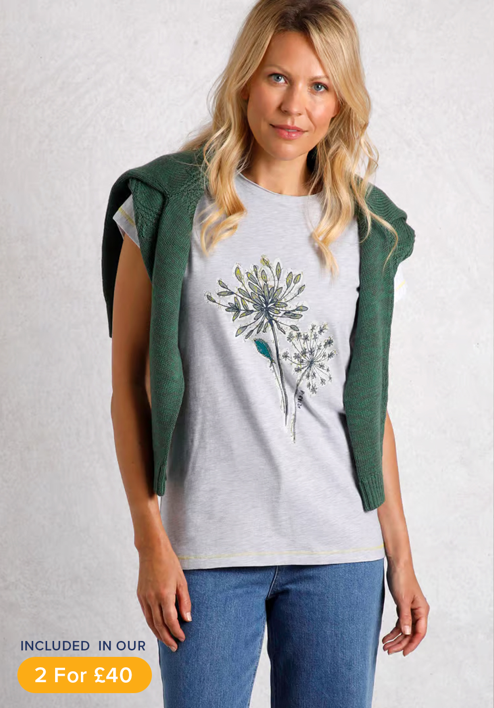 Seedheads Front Print Organic Cotton Slub T-Shirt Pearl Grey Marl