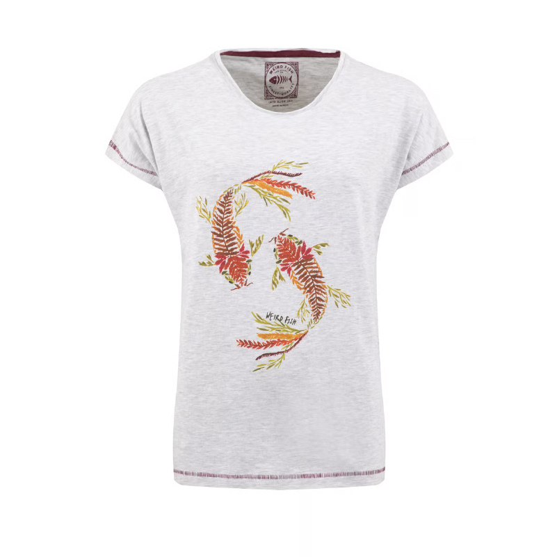 Fern Koi Carp Front Print Cotton Graphic T-Shirt Light Grey Marl