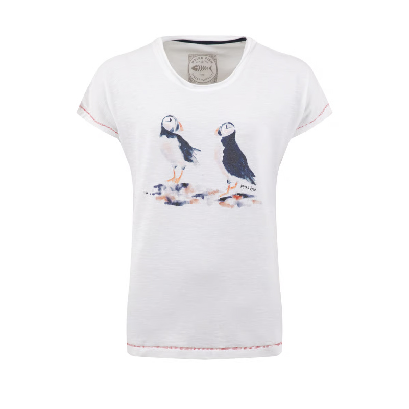 Puffins Front Print Graphic T-Shirt White