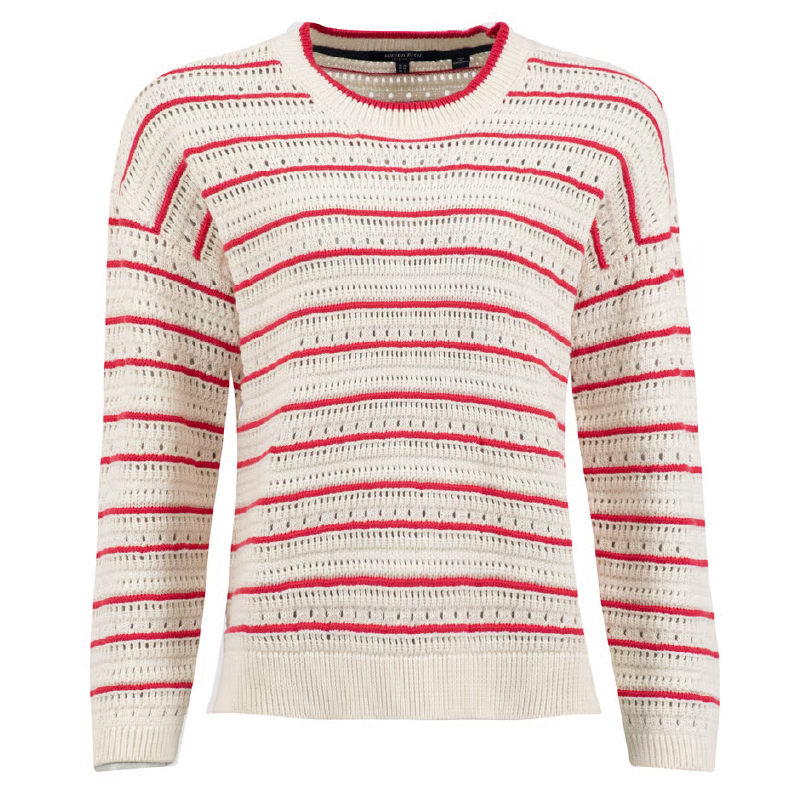 Liah Pointelle Striped Crew Neck Jumper Deep Pink