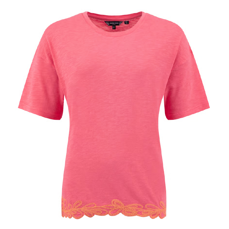 Lyndon Lace Trim Crew Neck T-Shirt Flamingo