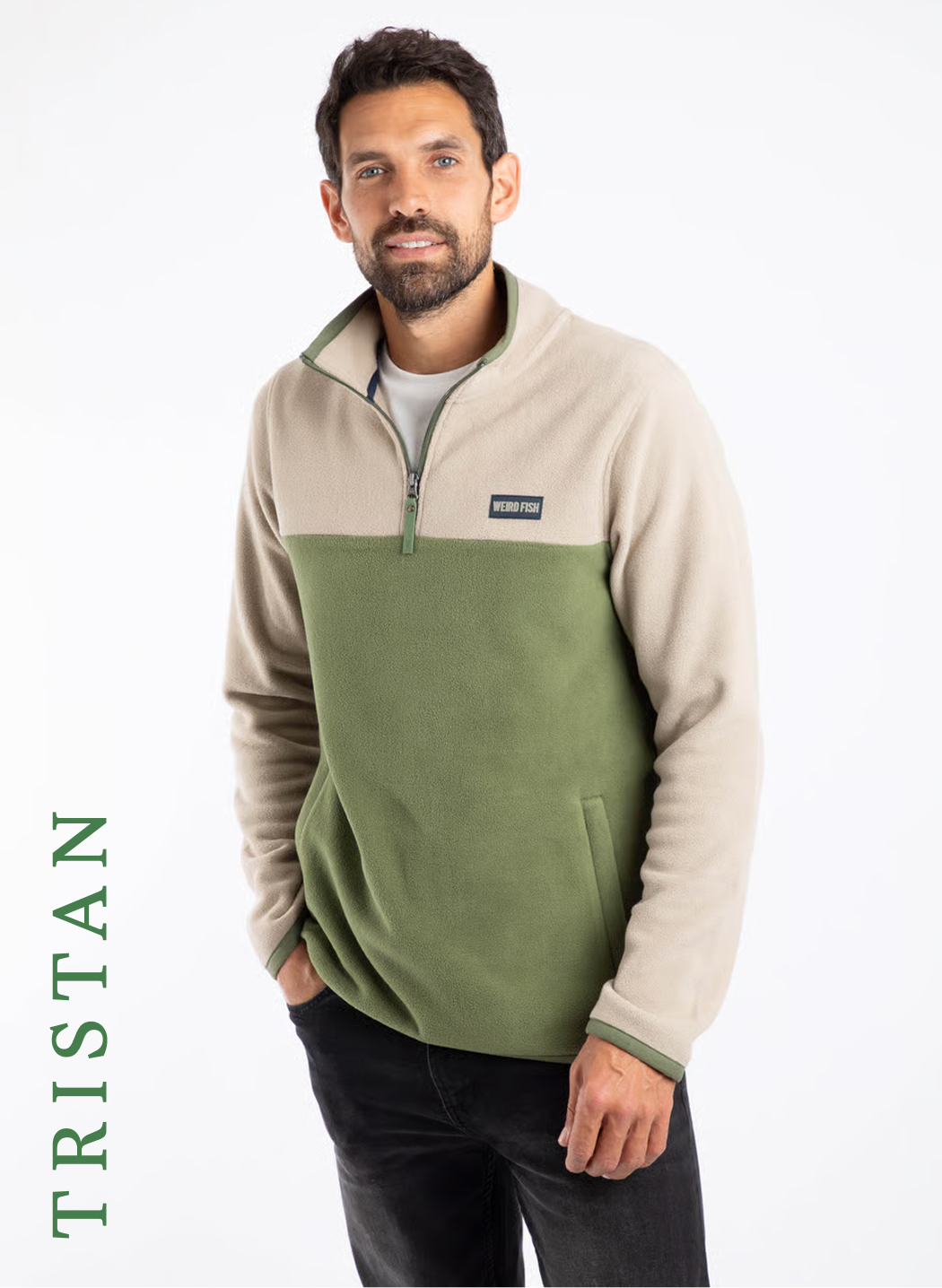 Tristan 1/4 Zip Colour Block Microfleece Artichoke