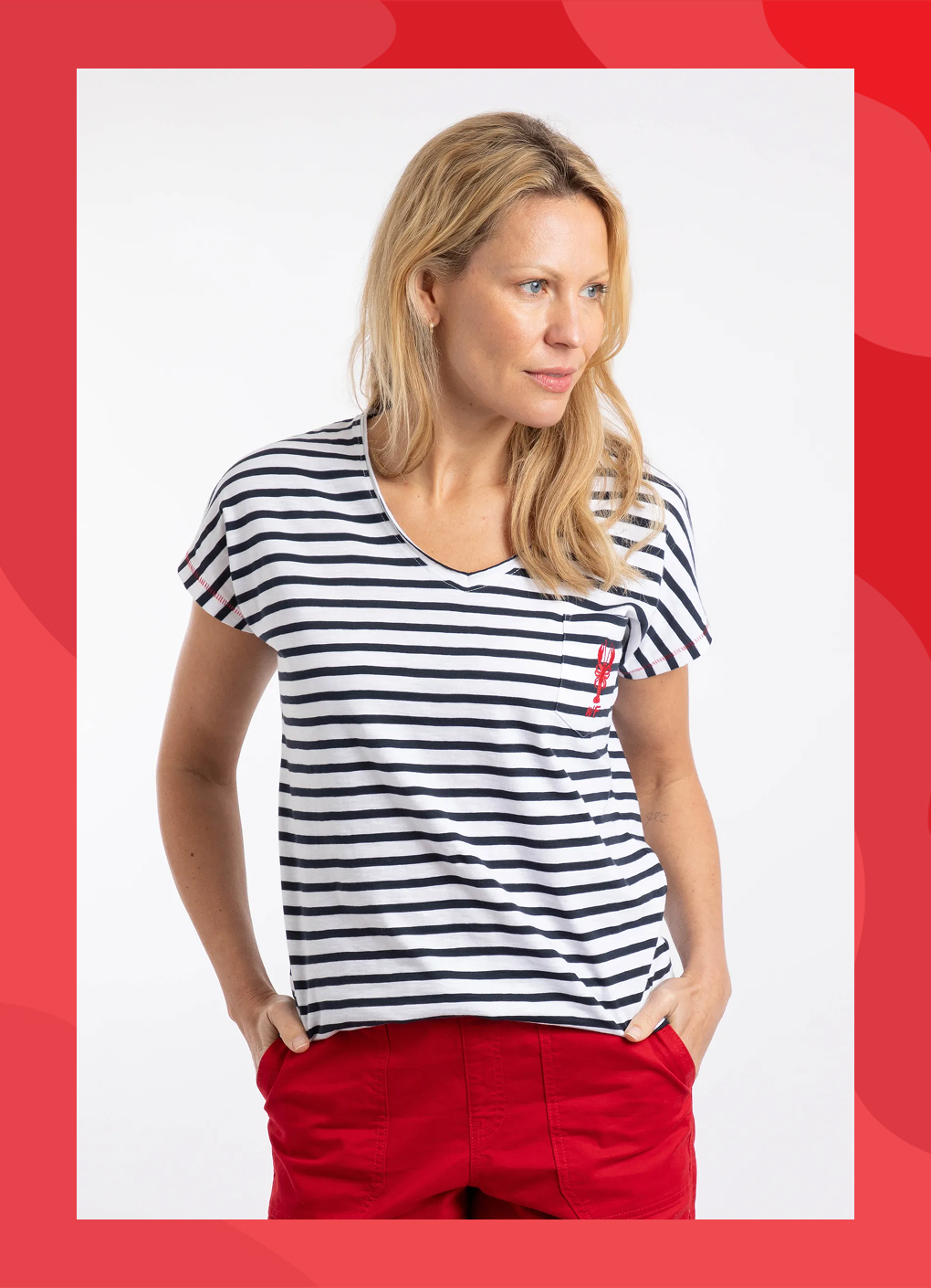 Liora Embroidered Pocket T-Shirt Navy