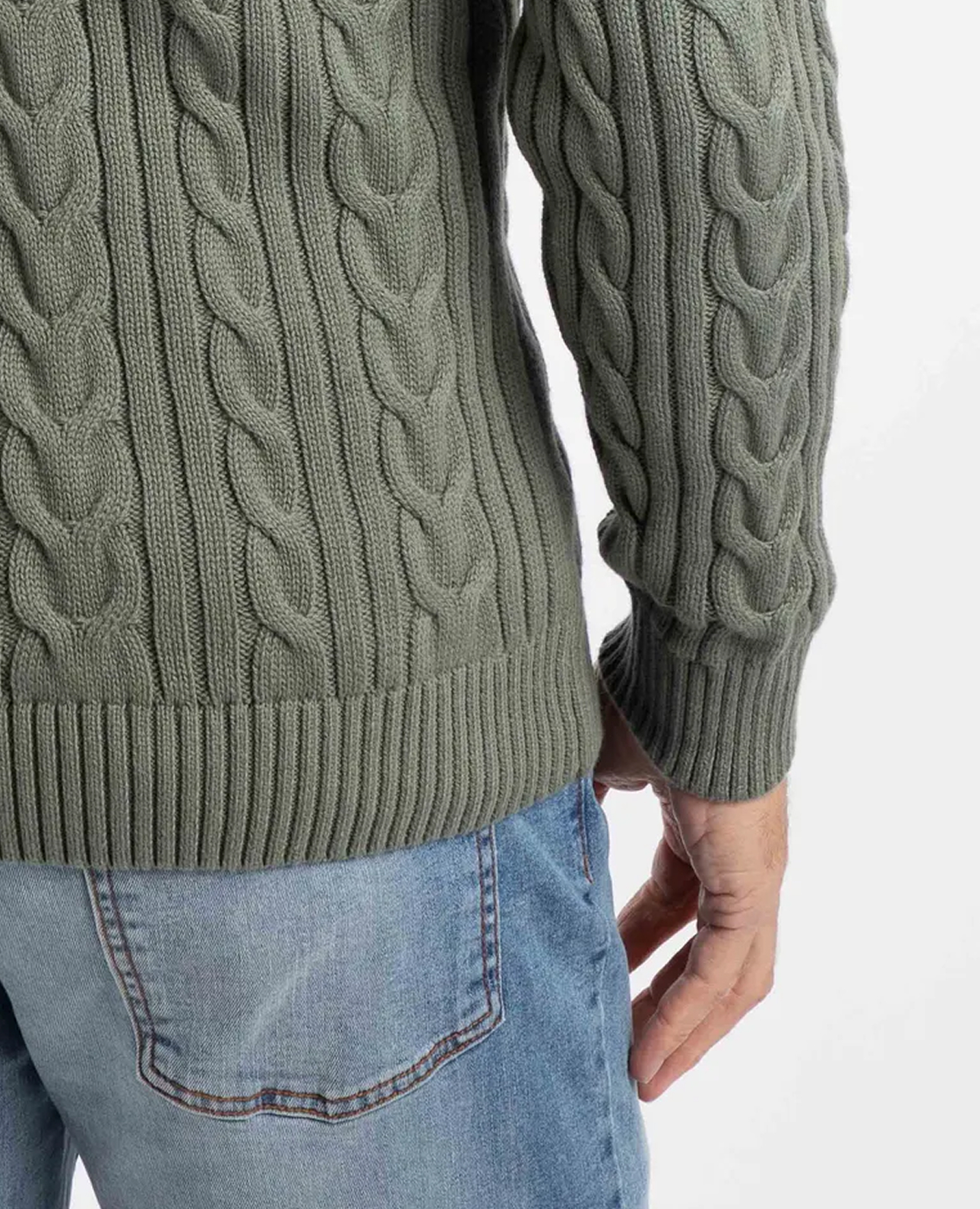 Heath 1/4 Zip Cable Knit Jumper Woodland Sage