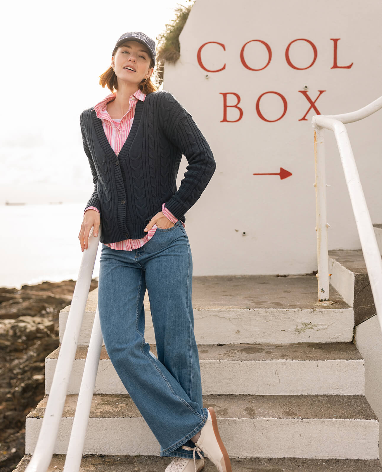 Constance Cable Knit Cardigan Navy