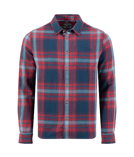 Broxton Organic Cotton Long Sleeve Herringbone Check Shirt Burgundy