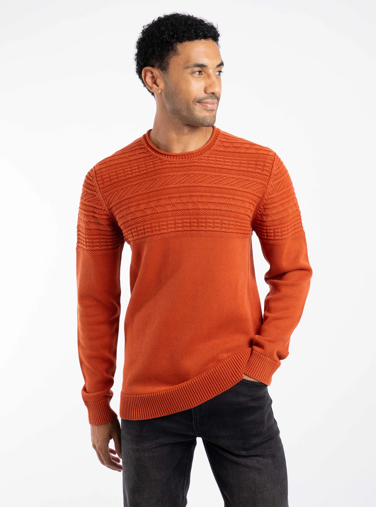 Fahri Mixed Stitch Crew Neck Jumper Rust Leaves