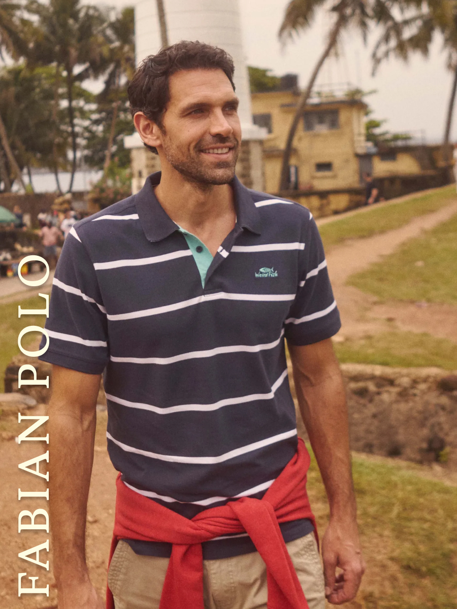 Fabian Striped Pique Polo Shirt Navy