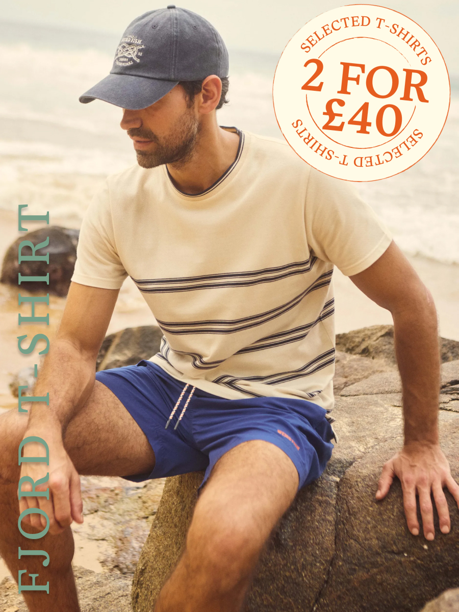 Fjord Pique Stripe Crew Neck T-Shirt Light Cream