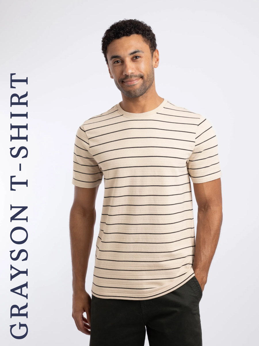 Grayson Textured Stripe T-Shirt Ecru