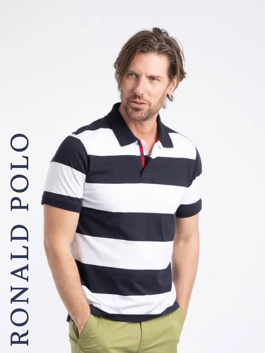 Ronald Organic Cotton Striped Polo Shirt Navy