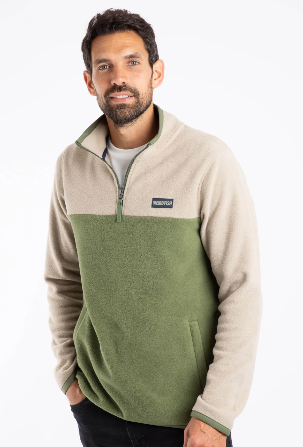 Tristan 1/4 Zip Colour Block Microfleece Artichoke