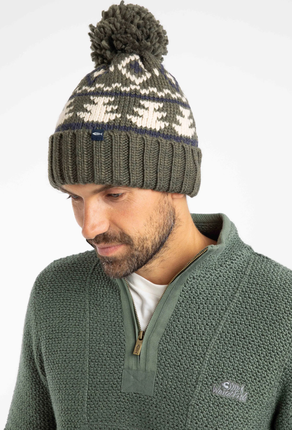 Scotsdale Fair Isle Bobble Hat Deep Lichen Green