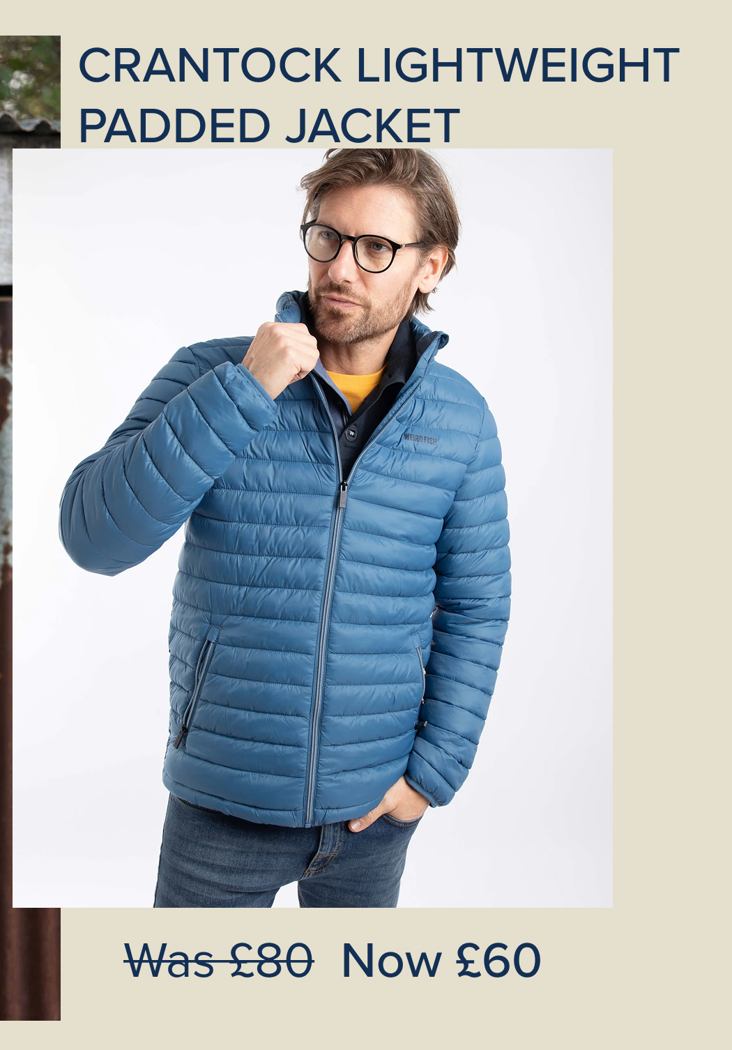 Crantock Lightweight Showerproof Padded Jacket Washed Blue