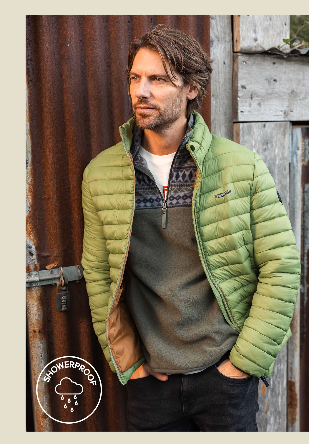 Crantock Lightweight Showerproof Padded Jacket WashedOak