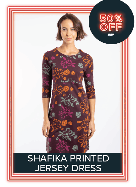 Shafika Organic Cotton Printed Jersey Dress Mulled WIne