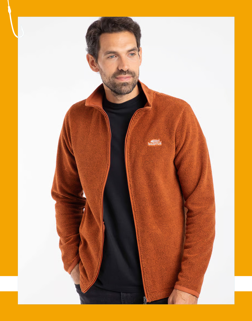 Merrill Full Zip Textured Fleece Brick Orange