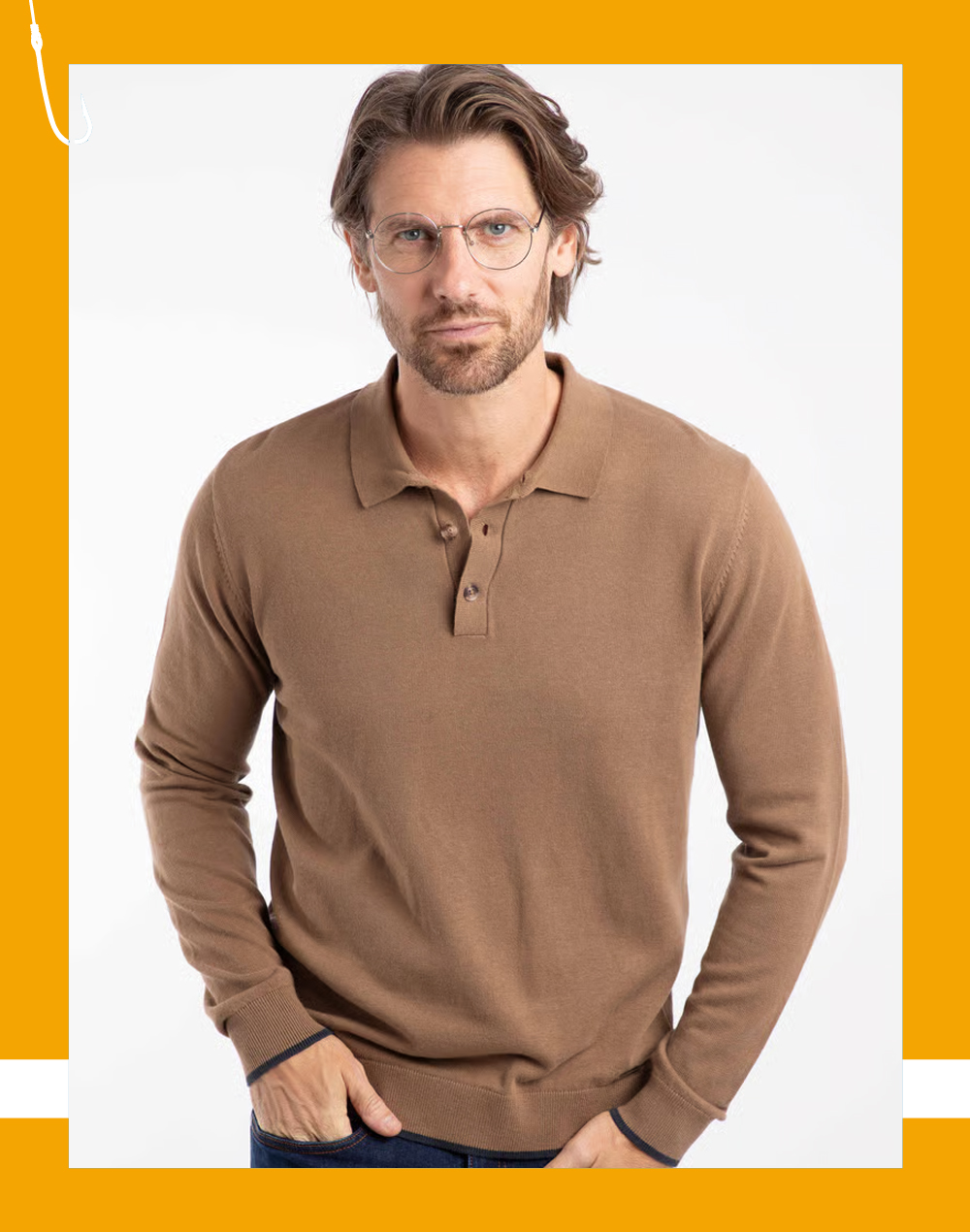 Alden Long Sleeve Knitted Polo Mocha