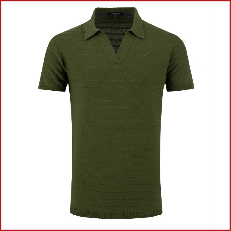 Tyne Trophy Neck Knitted Polo Shirt Ginko Green