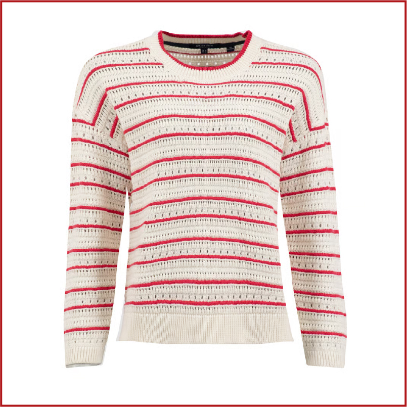 Liah Pointelle Striped Crew Neck Jumper Deep Pink