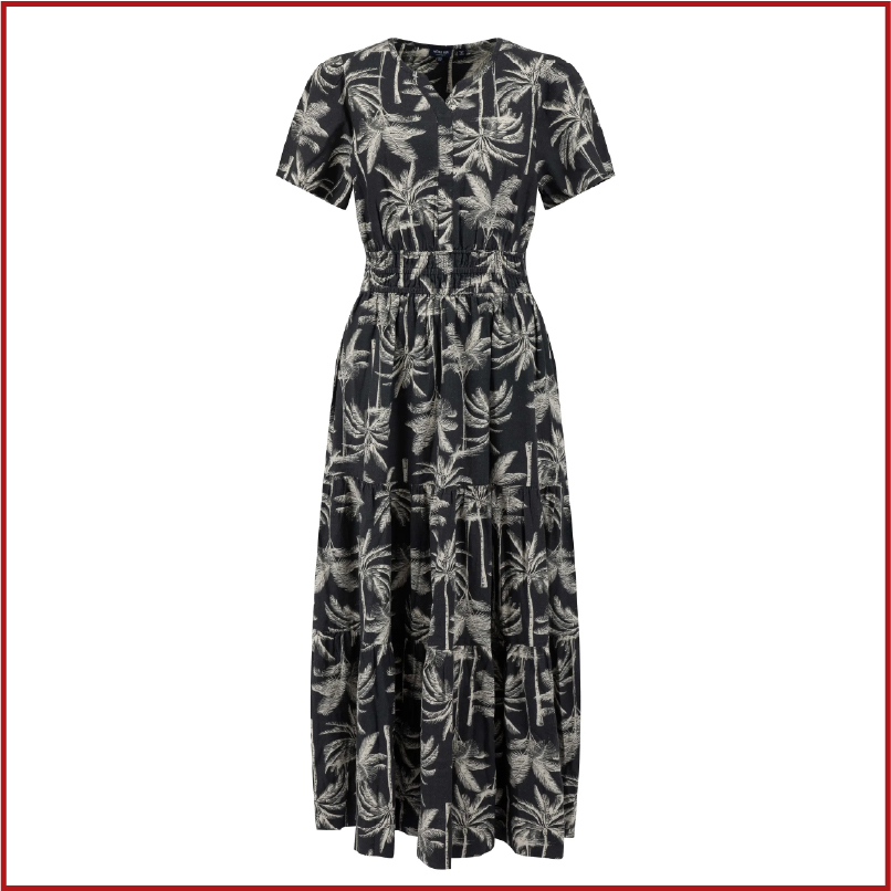 Rhianne Printed Tiered Linen Rich Maxi Dress Black