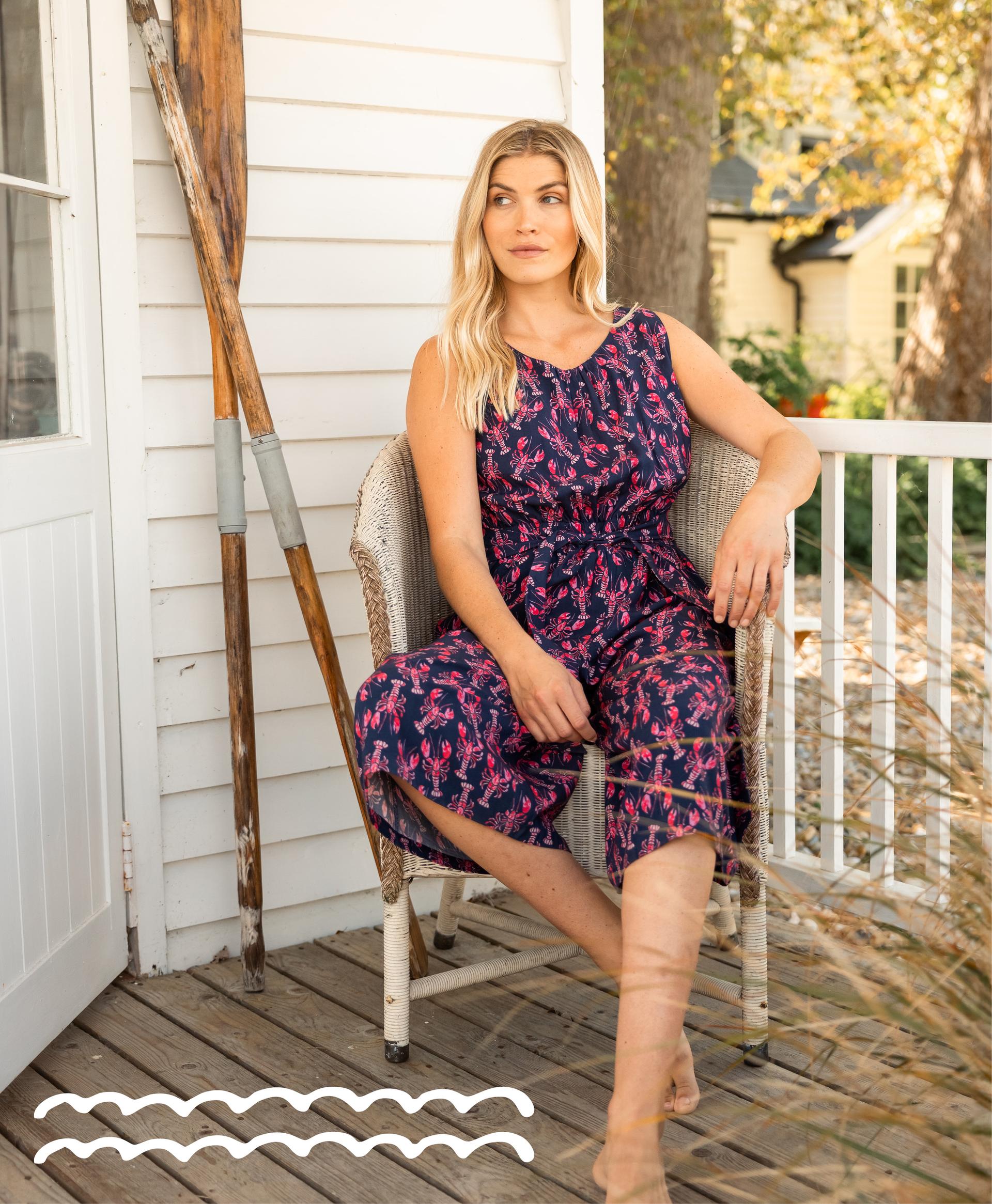 Nalani Printed Viscose Jumpsuit Mid Navy