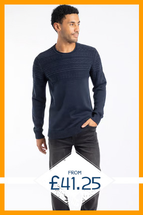 Fahri Mixed Stitch Crew Neck Jumper Navy