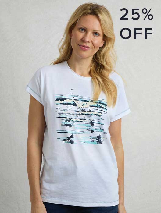 Beach Run Organic Cotton Front Print Graphic T-Shirt Seafoam