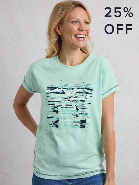 Beach Run Organic Cotton Front Print Graphic T-Shirt Seafoam