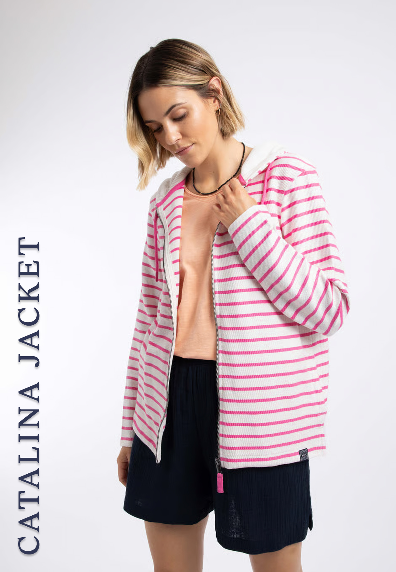 Catalina Striped Full Zip Hoodie Peony