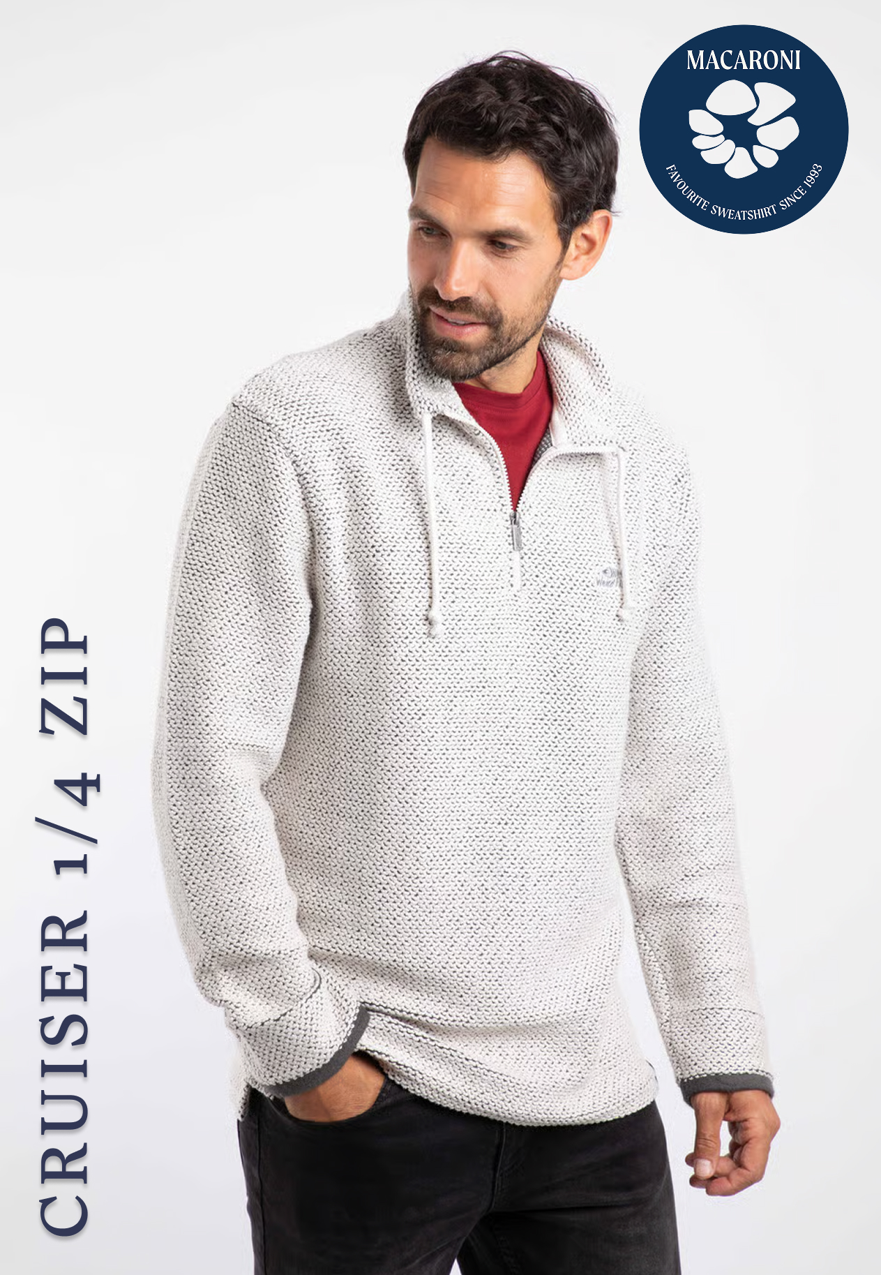 Cruiser 1/4 Zip Macaroni Sweatshirt Ecru