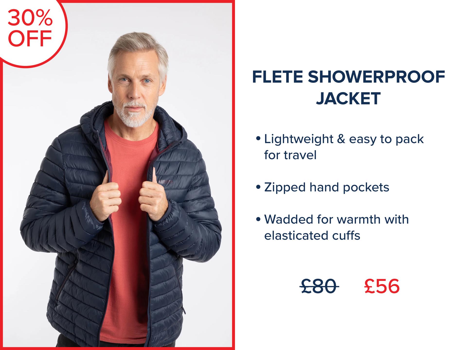 Flete Lightweight Showerproof Padded Hooded Jacket Navy