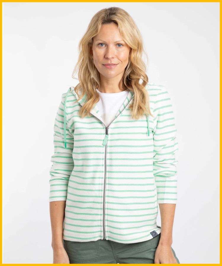Catalina Striped Full Zip Hoodie Apple Mint