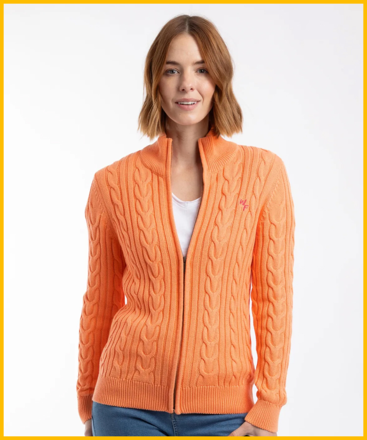 Lunenne Full Zip Cable Knit Sorbet