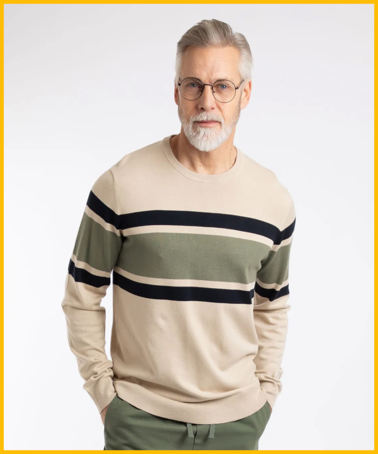 Ryker Stripe Crew Neck Jumper Oyster