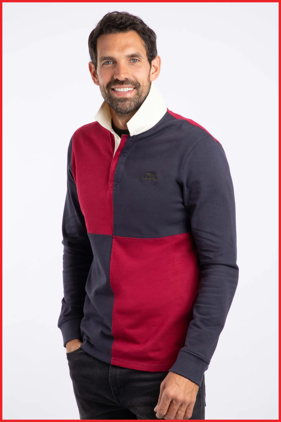 Lyon Organic Cotton Colour Block Rugby Shirt Garnet
