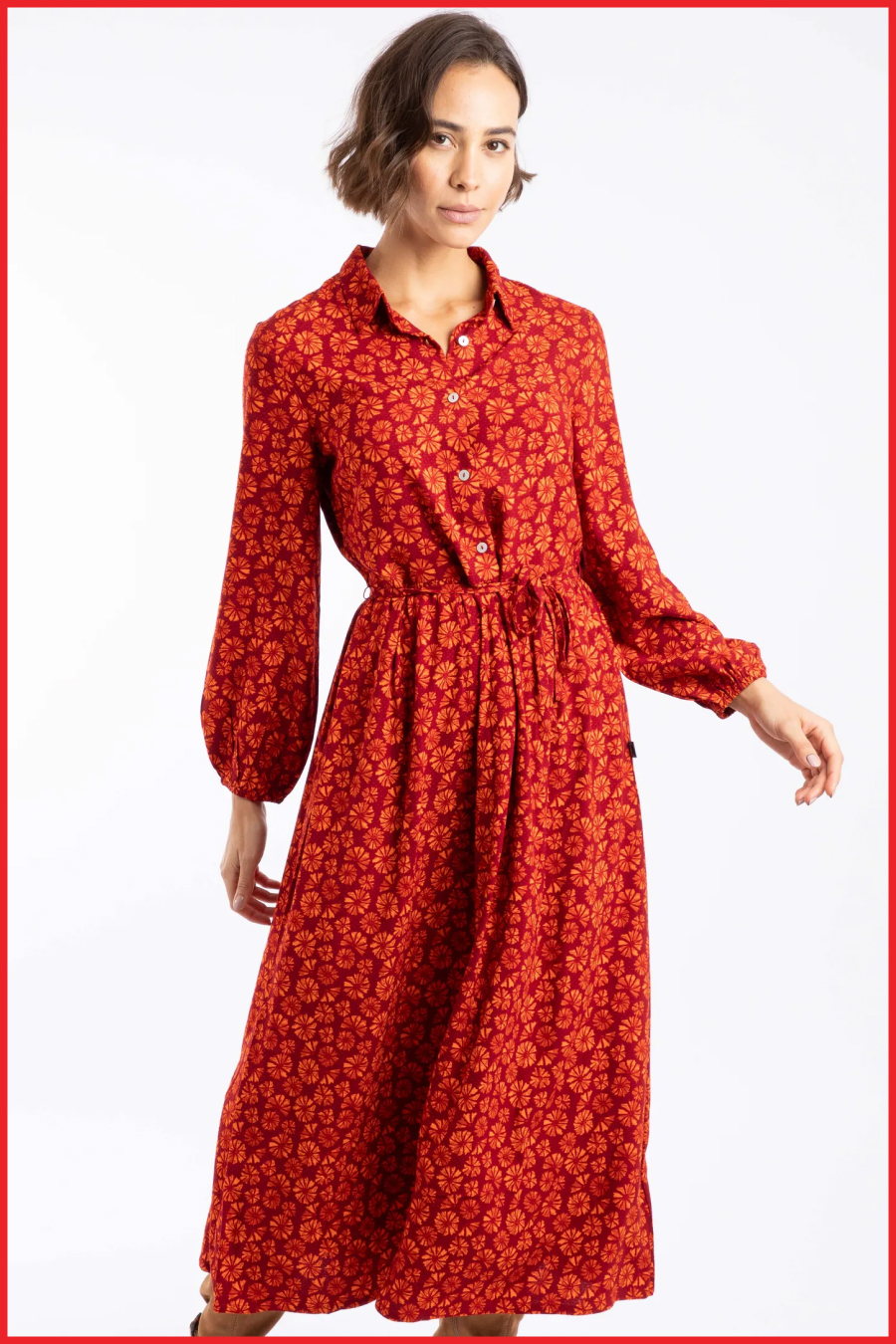 Steffan Printed Maxi Shirt Dress Garnet