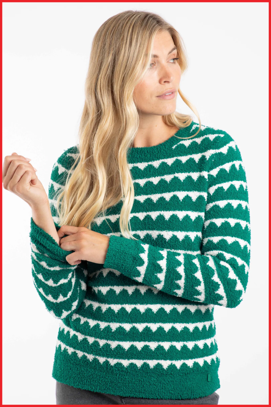 Tyla Cosy Knit Scalloped Jumper Green Ivy