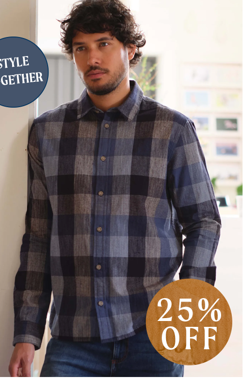 Sode Organic Cotton Brushed Long Sleeve Check Shirt Blue