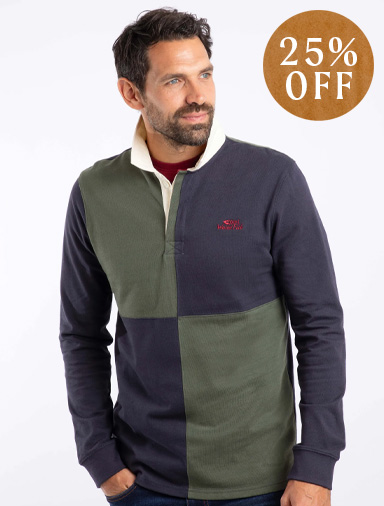 Lyon Organic Cotton Colour Block Rugby Shirt Deep Lichen Green