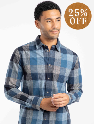Sode Organic Cotton Brushed Long Sleeve Check Shirt Blue