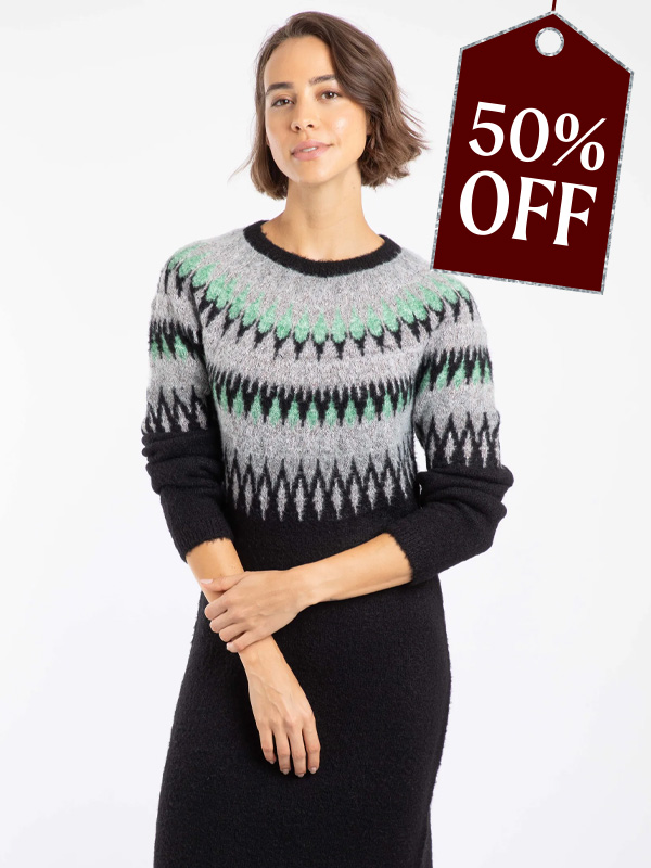 Amren Fair Isle Sparkle Knitted Dress Black