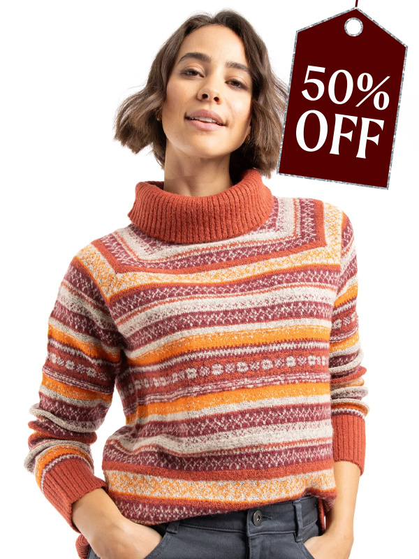 Annecy Fair Isle Roll Neck Jumper Rust Leaves