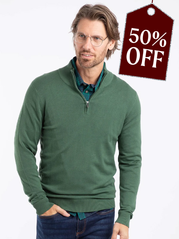 Frederick 1/4 Zip Fine Knit Jumper Army Green