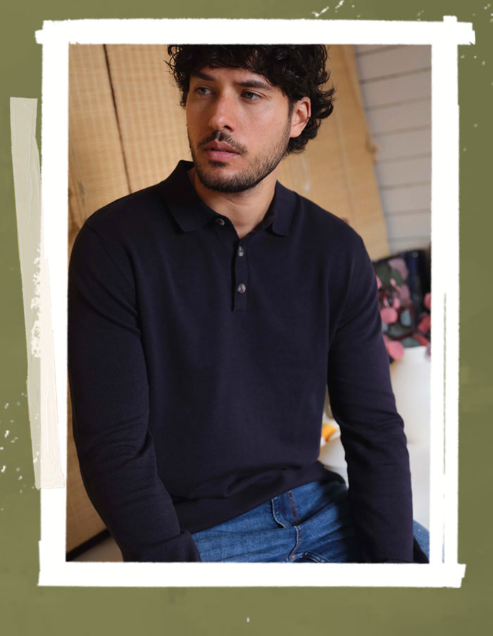 Alden Long Sleeve Knitted Polo Midnight